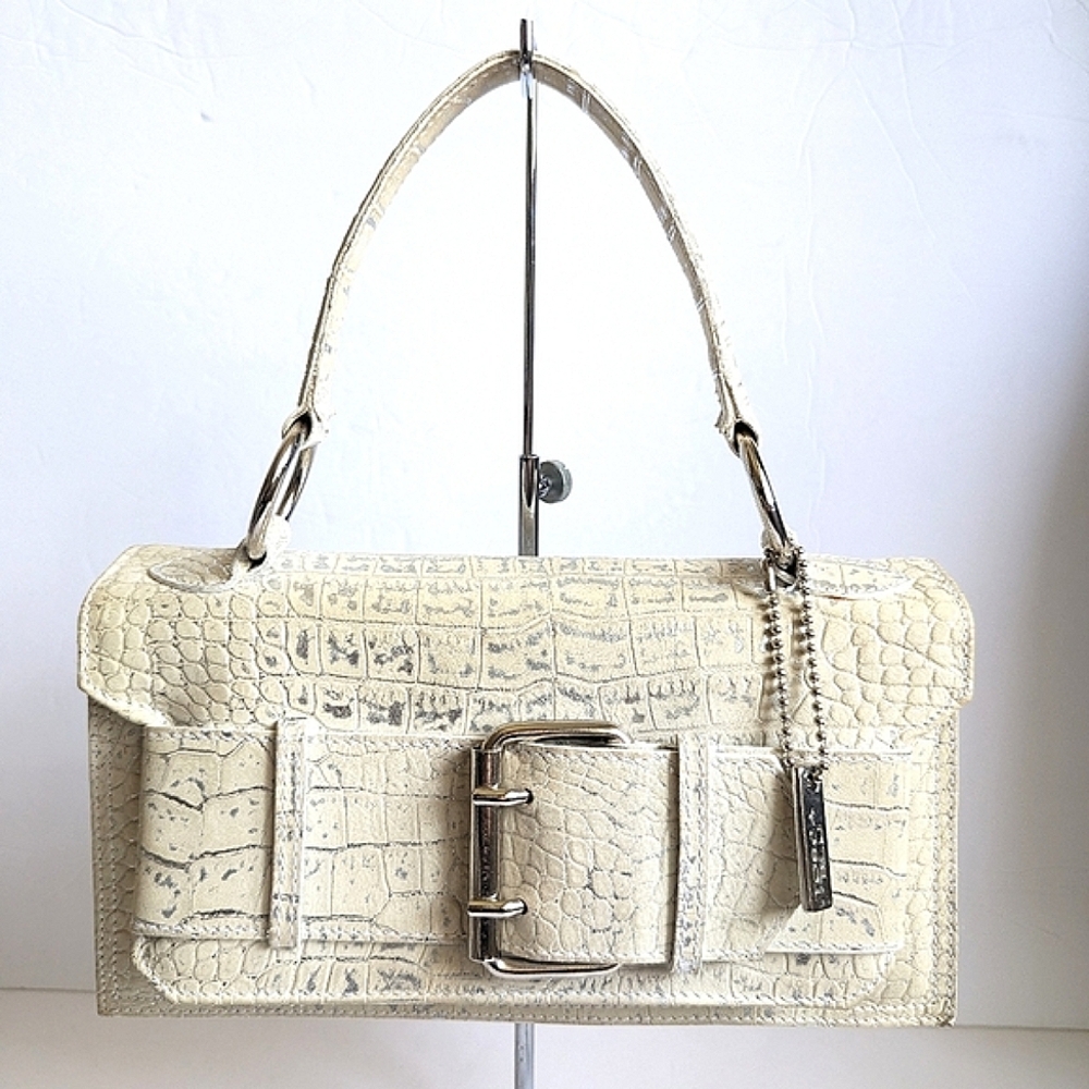 Tosca Blu Handbag Croc Embossed Leather w/ hints of Metallic Silver